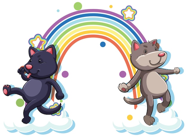 Twee honden stripfiguur met regenboog