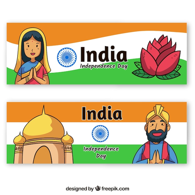 Gratis vector twee indiase onafhankelijkheidsdag banners