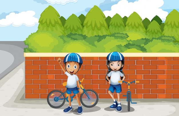 Twee jonge fietsers op straat