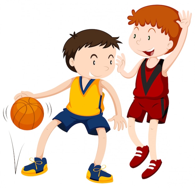 Twee jongens spelen basketbal
