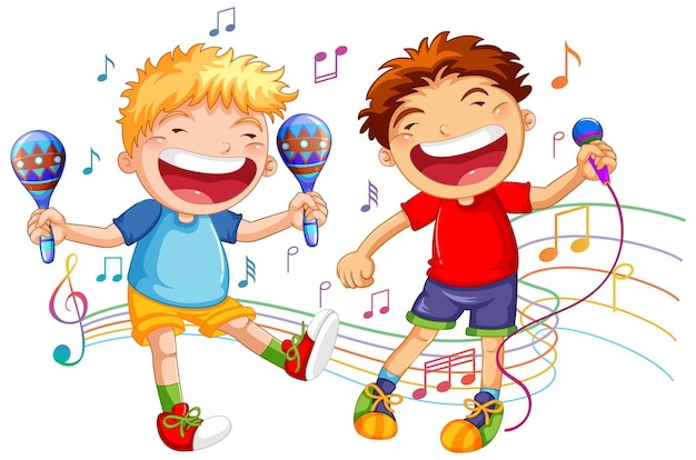 Gratis vector twee jongens zingen en dansen