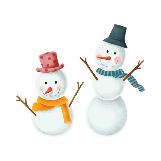 Twee schattige kerst sneeuwpop illustraties