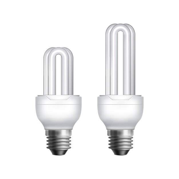 Twee vector compacte fluorescerende spaarlampen op witte achtergrond