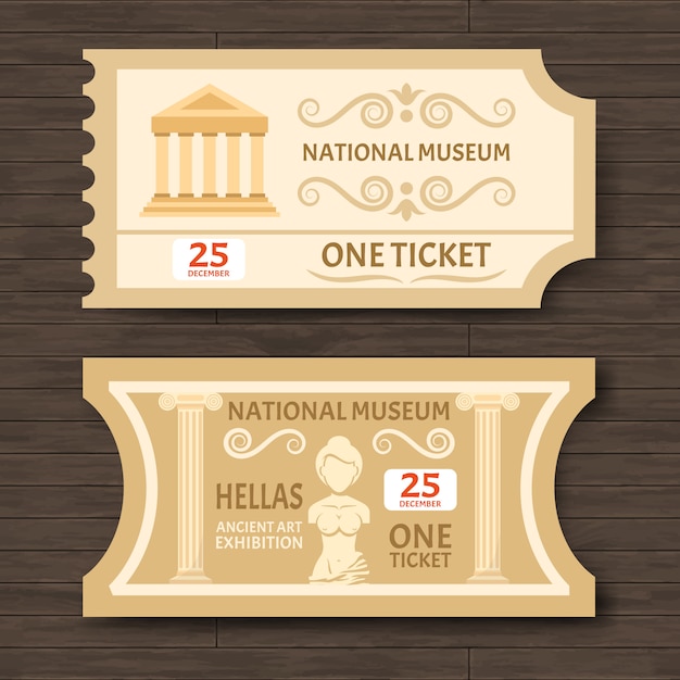 Gratis vector twee vintage museum-kaartjes