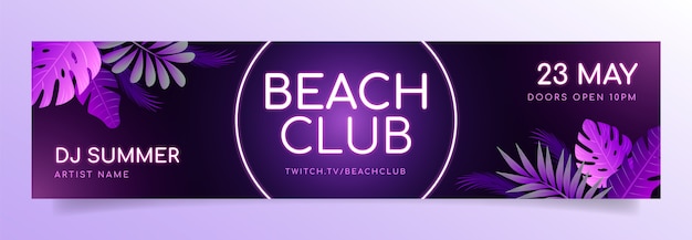 Gratis vector twitch-banner voor entertainment van de strandclub