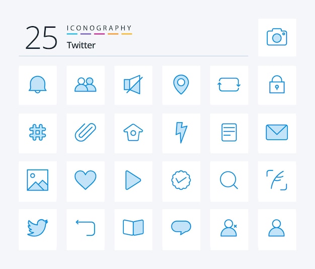 Twitter 25 blue color icon pack inclusief set front off back locatie