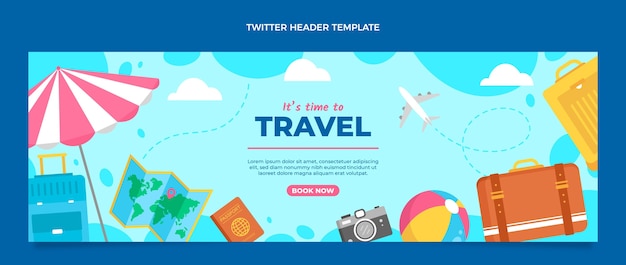 Gratis vector twitter-header voor reizen in platte stijl