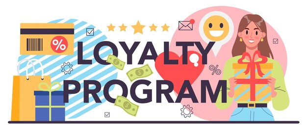 Typografische header van het loyaliteitsprogramma Ontwikkeling van marketingprogramma's voor klantenbehoud Idee van communicatie en relatie met klanten Platte vectorillustratie
