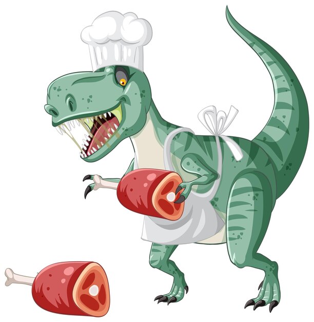 Tyrannosaurus rex dinosaurus met vleesbot in cartoonstijl
