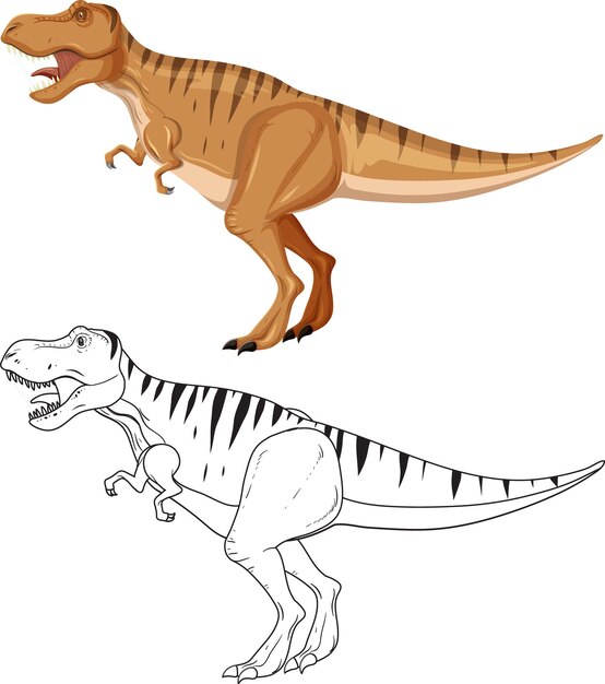 Tyrannosaurus rex dinosaurus met zijn doodle overzicht op witte achterzijde
