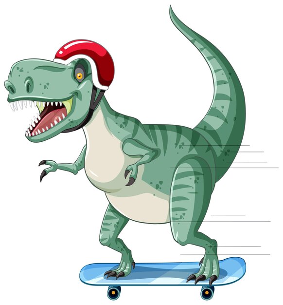 Tyrannosaurus rex dinosaurus op skateboard in cartoonstijl
