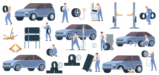 Gratis vector tyre service set