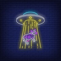 Ufo ontvoerende koe neonreclame