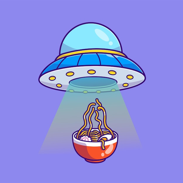 Ufo vangen ramen kom cartoon vector pictogram illustratie wetenschap voedsel pictogram concept geïsoleerde premium