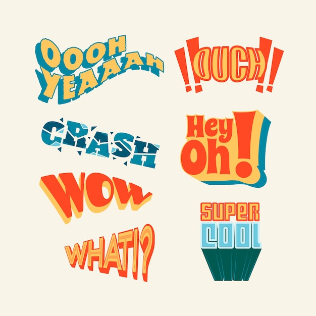 Gratis vector uitdrukkingen belettering collectie in retro stijl