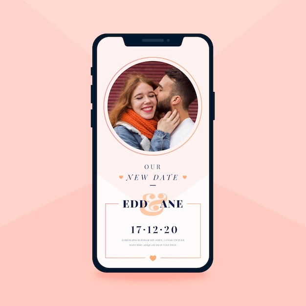 Gratis vector uitgesteld smartphone-schermformaat voor huwelijksaankondiging