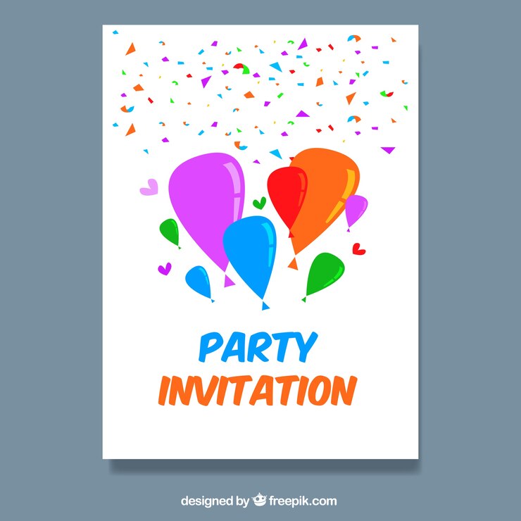 Gratis Vector uitnodiging sjabloon met kleurrijke ballonnen