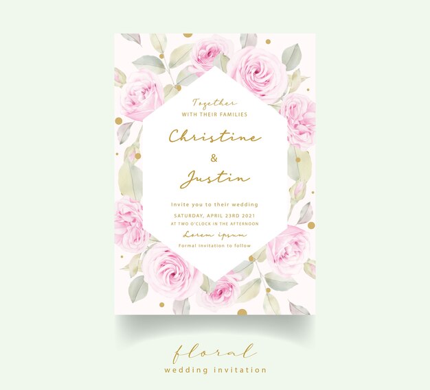 Uitnodiging voor bruiloft met aquarel bloemen rozen