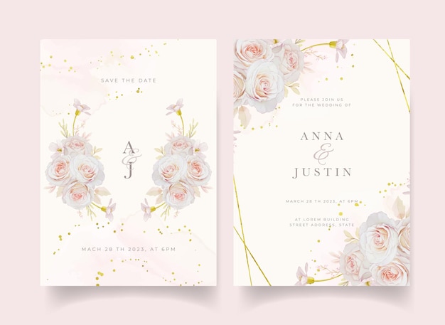 Uitnodiging voor bruiloft met aquarel rozen