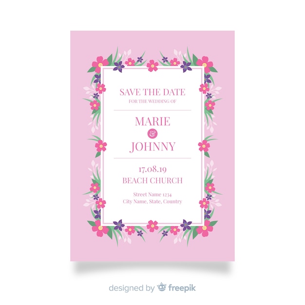 Uitnodiging voor bruiloft met bloemen sjabloonontwerp