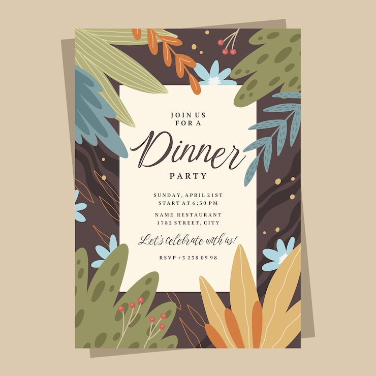 Gratis Vector uitnodiging voor diner met plat ontwerp