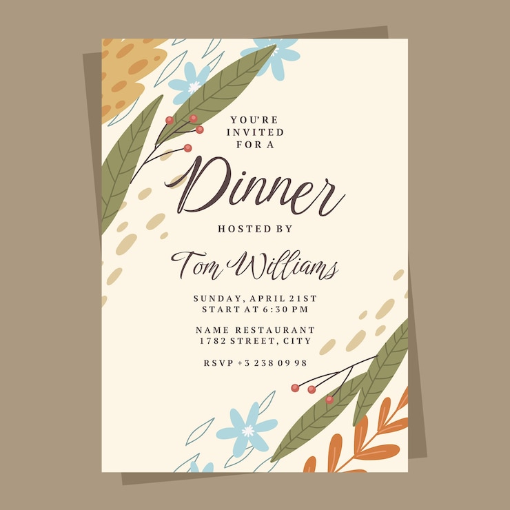 Gratis Vector uitnodiging voor diner met plat ontwerp