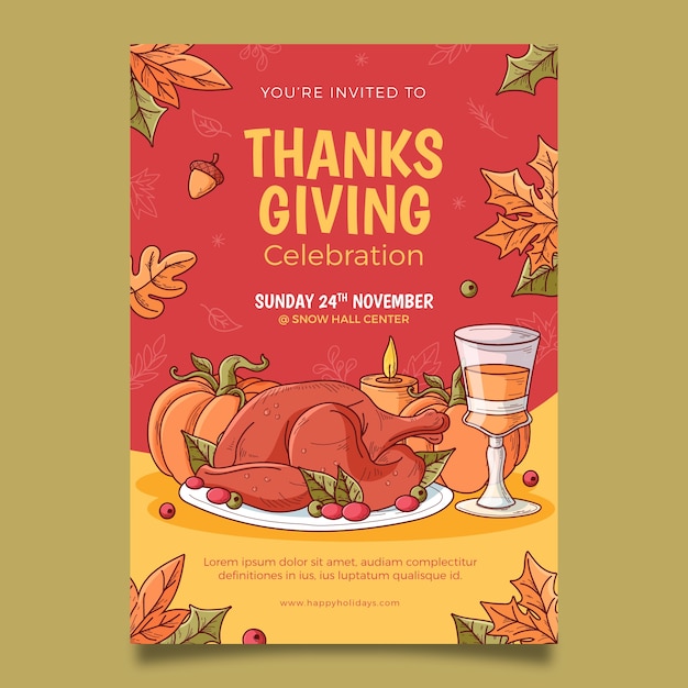 Gratis vector uitnodigingssjabloon voor thanksgiving-viering