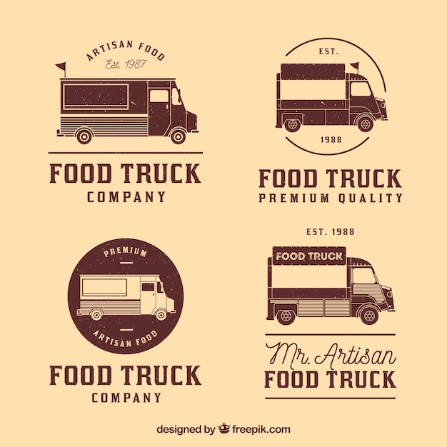 Gratis vector uitstekende collectie van logo's van voedselvrachtwagens