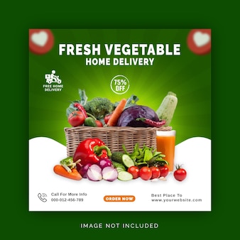 Uniek concept verse groente en fruit boodschappenbezorging promotie social media post-sjabloon