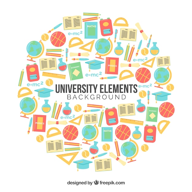 Gratis vector universitaire elementen achtergrond in vlakke stijl