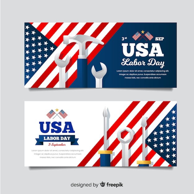 Usa dag van de arbeid banners in vlakke stijl