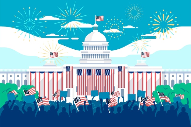 Usa presidentiële inauguratie illustratie met wit huis en vuurwerk