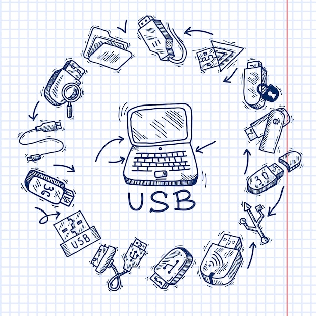 Gratis vector usb en computer