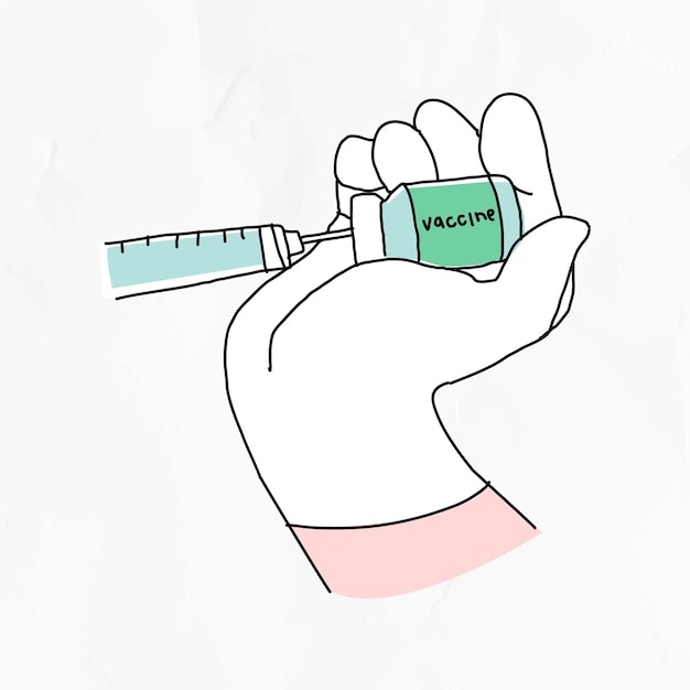 Vaccin injectie vector doodle illustratie fles met naald doodle voor klinische proef