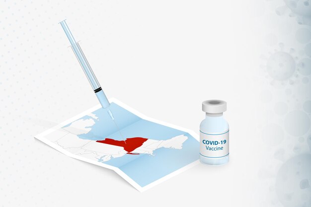 Vaccinatie in new york, injectie met covid-19-vaccin op de kaart van new york.