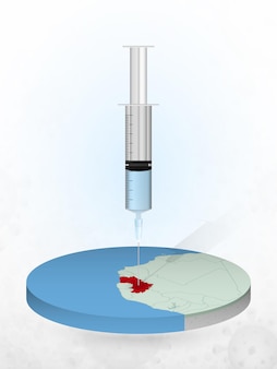 Vaccinatie van guinee, injectie van een spuit in een kaart van guinee.