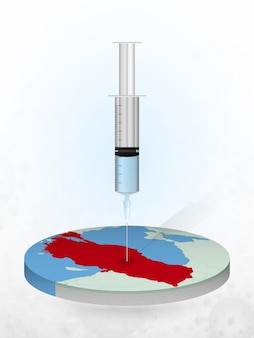 Vaccinatie van turkije, injectie van een spuit in een kaart van turkije.