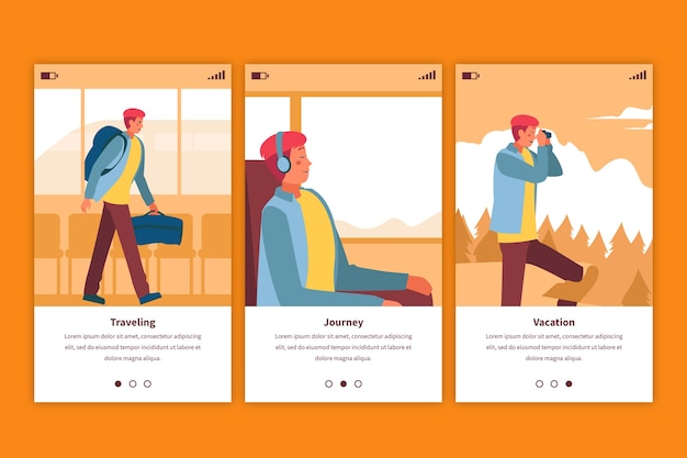 Vakantie reizen onboarding app schermen
