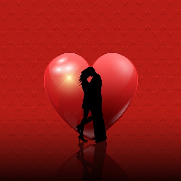 Gratis Vector valentijn paar silhouet op een rode achtergrond