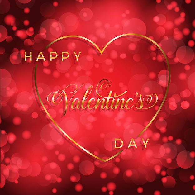 Valentijnsdag achtergrond met gouden hart en belettering