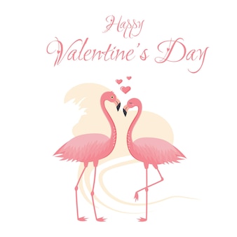 Valentijnsdag ansichtkaart met flamingo's verliefd. vectorillustratie