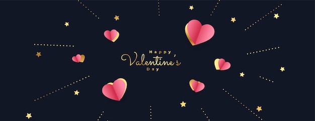 Valentijnsdag banner met harten barsten en gouden lijnen