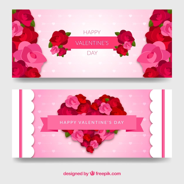 Gratis vector valentijnsdag banner met rozen