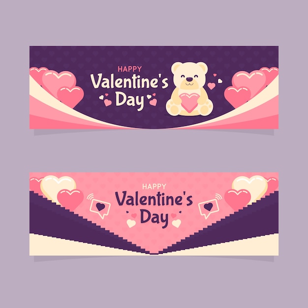 Valentijnsdag banners in plat ontwerp