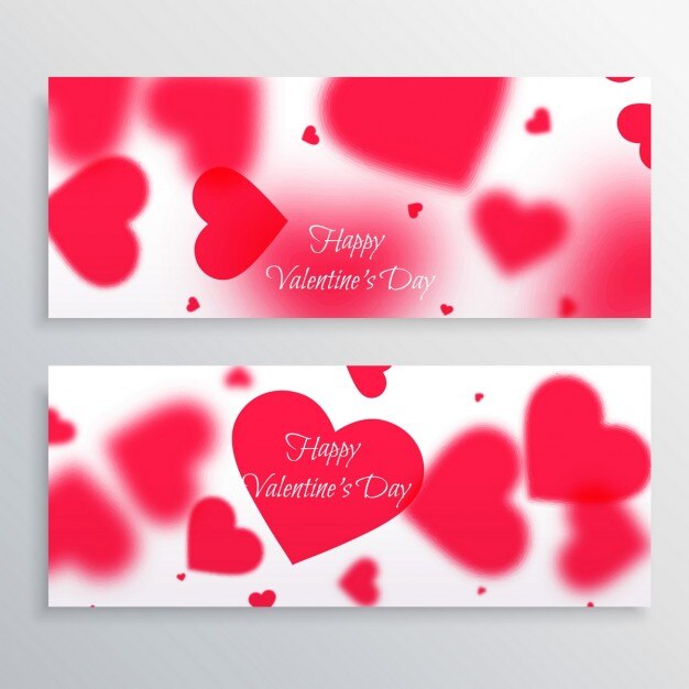 Gratis vector valentijnsdag banners met vage harten