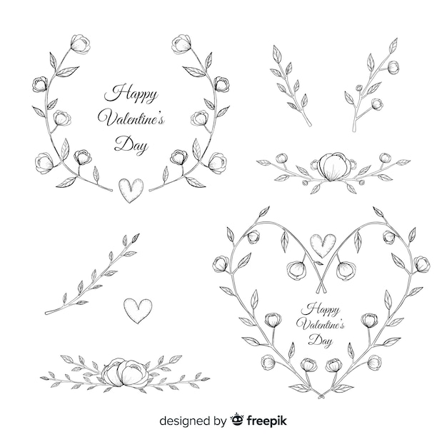 Gratis vector valentijnsdag bloemen krans en decoraties collectie