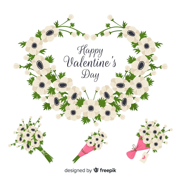 Gratis vector valentijnsdag bloemenkransen en boeketten