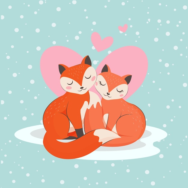 Valentijnsdag dierlijk paar met vossen
