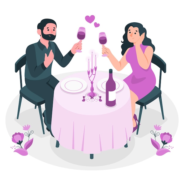 Gratis vector valentijnsdag diner concept illustratie