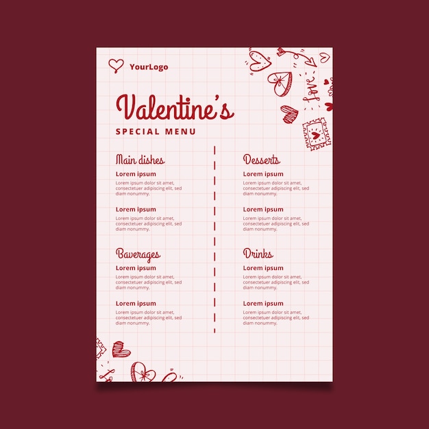 Gratis vector valentijnsdag menu concept